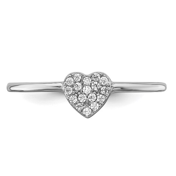 925 Sterling Silver Rhodium-plated Polished CZ Heart Ring - Picture 5 of 6